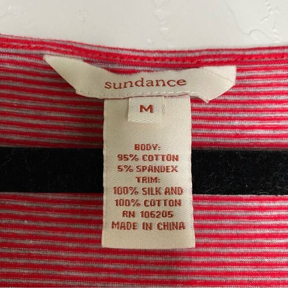 Sundance Red Striped Gray Crochet Detail 3/4 Sleeve Scoop Neck Top Medium - Picture 5 of 11